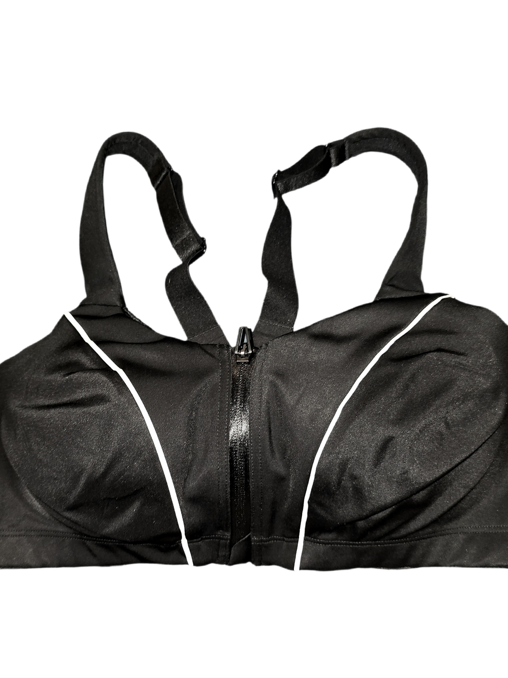 Black Knockout Front-Zip Sports Bra with Contrast Piping - Picture 3 of 16